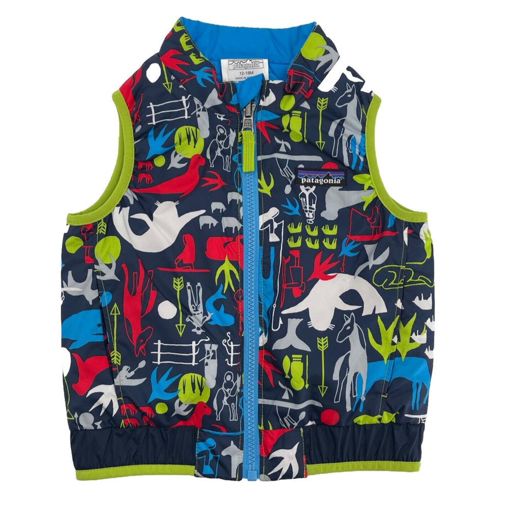Patagonia Reversible Puffer Vest‎ 12-18 Months Blue Animals Style 60200